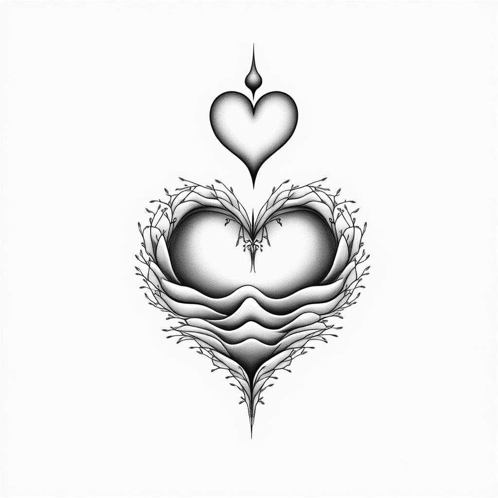 Briannain Modest style tattoo, featuring soft, delicate line work with simple and meaningful symbols, gentle waves, a heart, evoking a sense of serenity and grace, - Variation 2