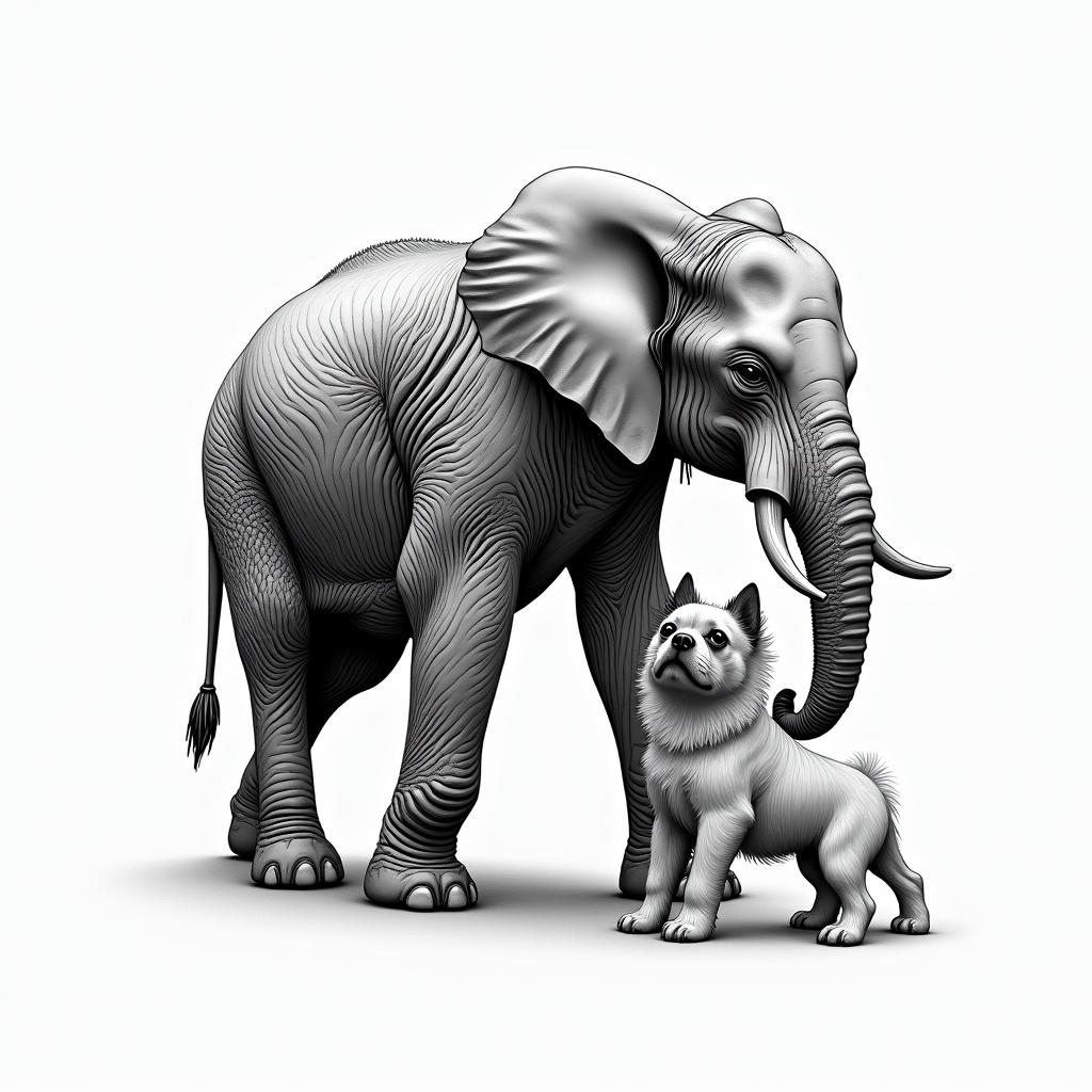 Elephant lifting up a shih tzutattoo in biomechanic style, the tattoo covered by robotic elements of futuristic cyberpunk design, robotic features detail, showcasing intricate mechanical components - Variation 3