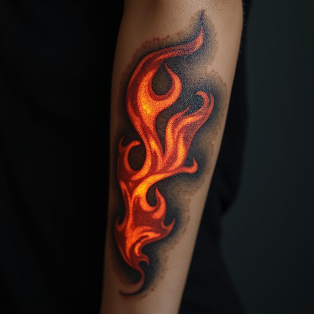 Fuck feelings heartbroken painin flame tattoo style showcasing fiery elements with dynamic flame patterns, glowing effect of flames, natural colors - Variation 2