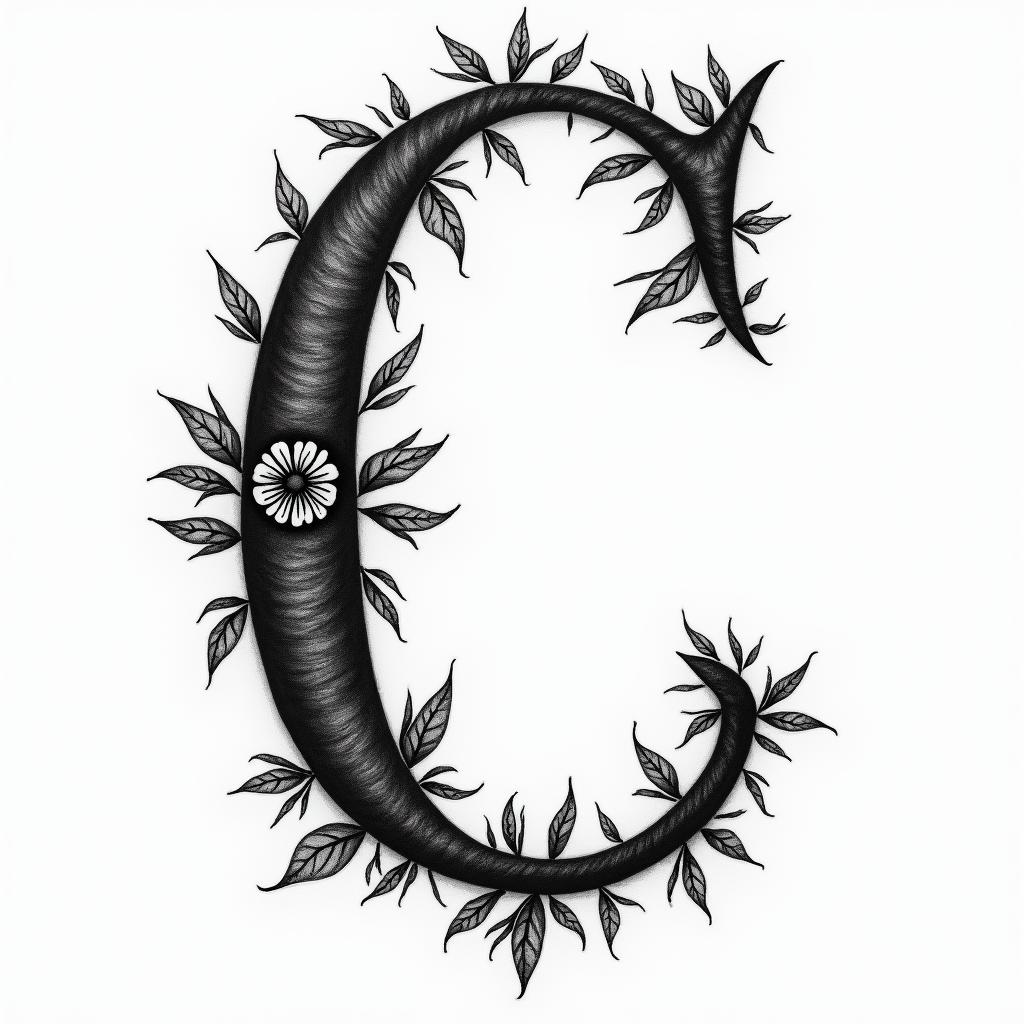 I want a capital C with the names Adrien, Andréa, and Leandro inside, in black and white.higly detailed tattoo - Variation 6