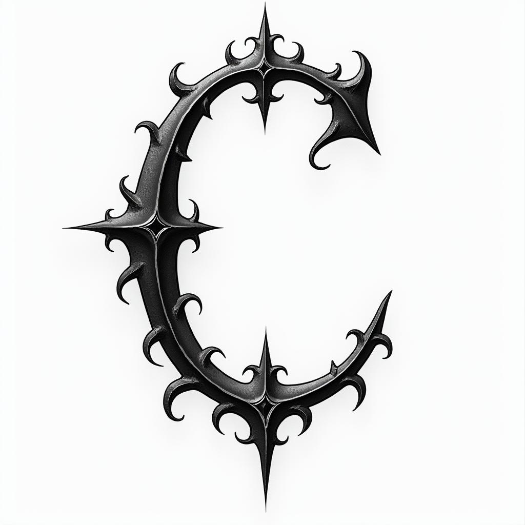 I want a capital C with the names Adrien, Andréa, and Leandro inside, in black and white.higly detailed tattoo - Variation 2