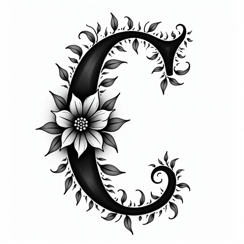 I want an uppercase C with the names Adrien, Andréa, and Leandro inside, in black and white.in authentic tattoo style, incorporating traditional modifications, bold black outlines, solid color fills, featuring classic authentic elements - Variation 4