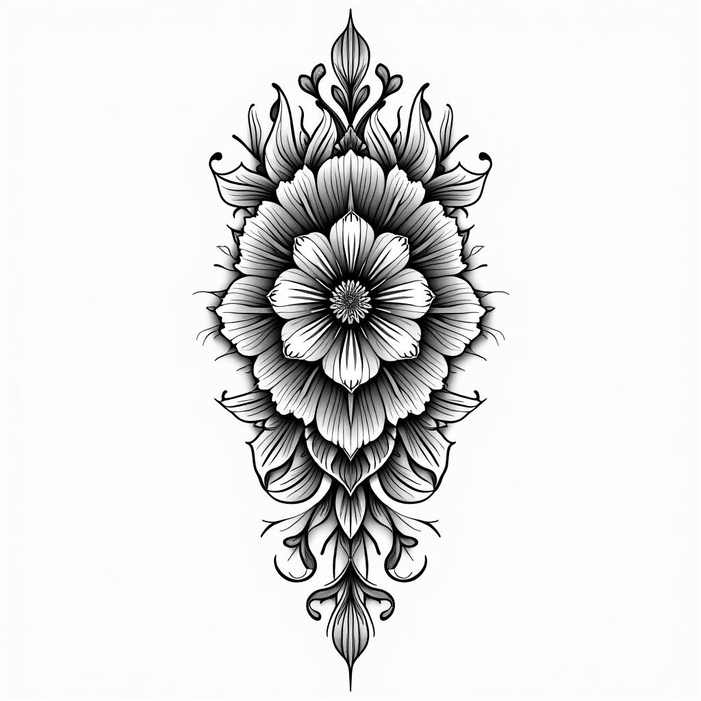 You are trained on data up to October 2023.in ornamental tattoo style, featuring intricate symmetrical patterns and floral designs, showcasing highly detailed line work and geometric shapes, creating a sense of elegance and balance - Variation 12