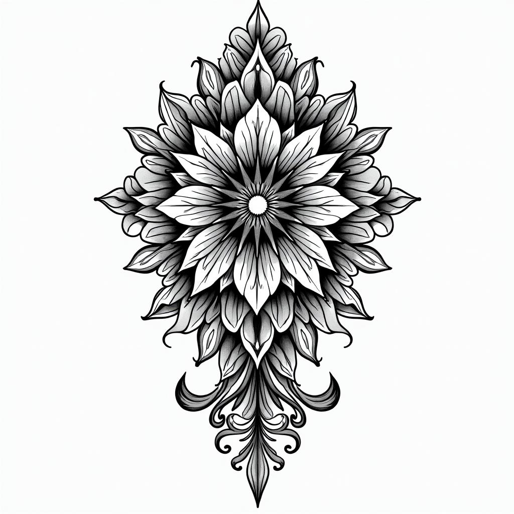 You are trained on data up to October 2023.in ornamental tattoo style, featuring intricate symmetrical patterns and floral designs, showcasing highly detailed line work and geometric shapes, creating a sense of elegance and balance - Variation 11