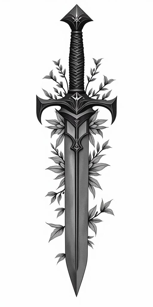 Assassins creed hidden blade mixed with flowers, thorns and bloodin realism tattoo style, featuring a highly detailed, lifelike, capturing every detail, photorealistic, ultra realistic, intricate shading, smooth and sharp, - Variation 3