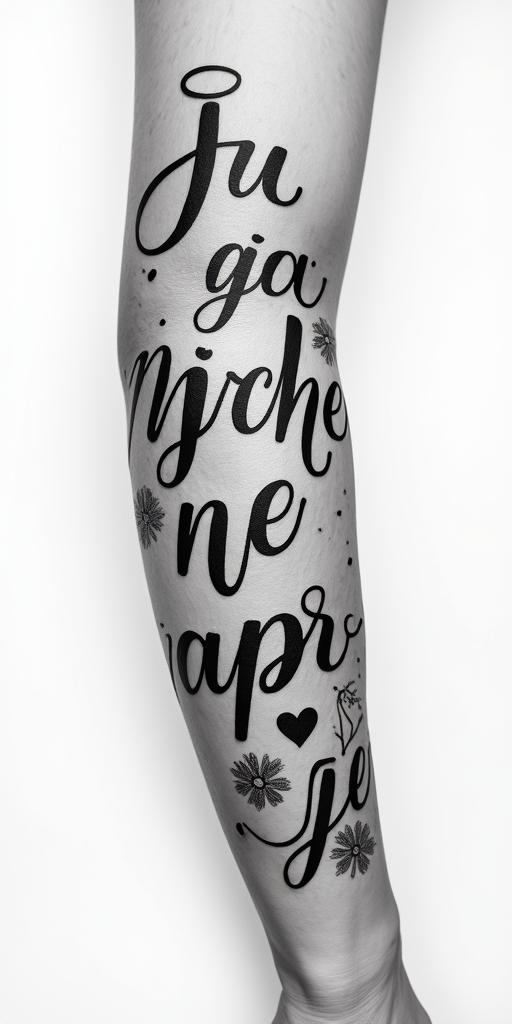 Juárezin elegant cursive calligraphy style 2d tattoo, decorate with roses, featuring a smooth and flowing handwritten script with slightly thickened strokes for a luxurious and bold appearance, heart symbol between names, sleek and glossy black text with shadowing, minimalist matte white background, clean and sharp edges, illuminated with soft lighting, romantic, 8k, high-quality textures with refined typography