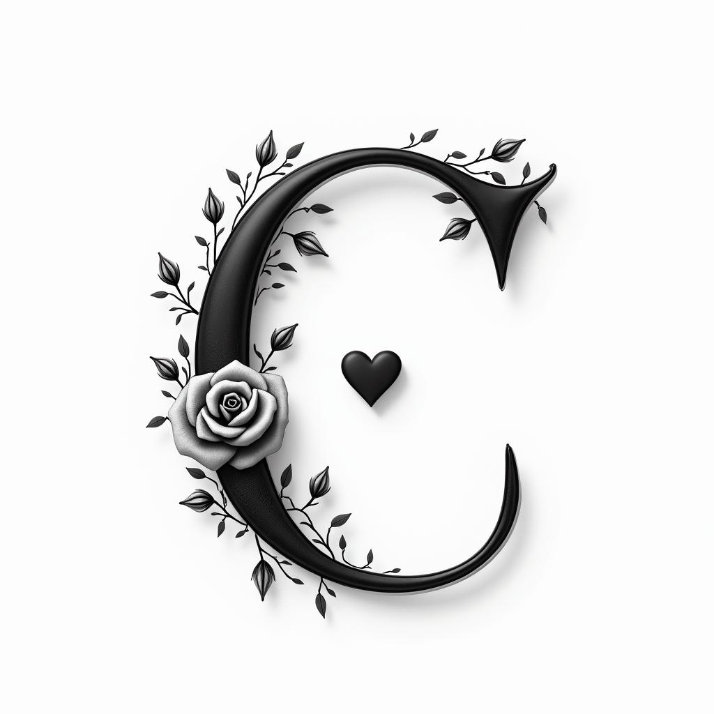 I want a capital C with the names Adrien, Andréa, and Leandro inside, in black and white, feminine and simple.in elegant cursive calligraphy style 2d tattoo, decorate with roses, featuring a smooth and flowing handwritten script with slightly thickened strokes for a luxurious and bold appearance, heart symbol between names, sleek and glossy black text with shadowing, minimalist matte white background, clean and sharp edges, illuminated with soft lighting, romantic, 8k, high-quality textures with refined typography - Variation 6