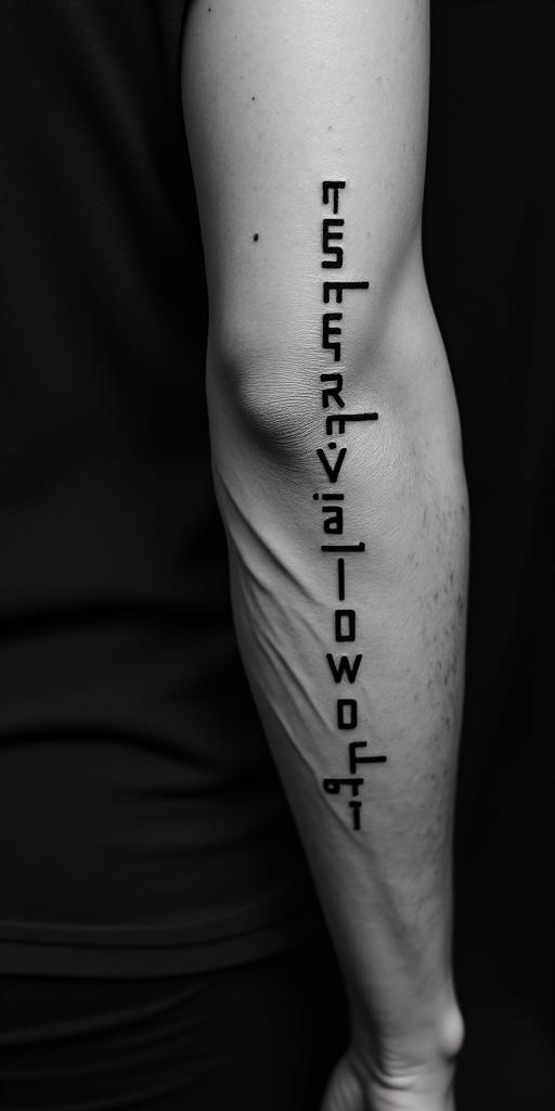 24/03/2025text-based tattoo, gothic font ultra-realistic, perfectly placed, high-quality font design, photo-realistic shading, 8k, high quality, finely detailed typography - Variation 4
