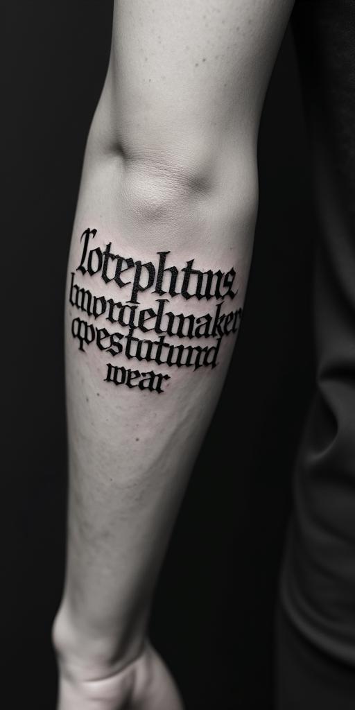 24/03/2025text-based tattoo, gothic font ultra-realistic, perfectly placed, high-quality font design, photo-realistic shading, 8k, high quality, finely detailed typography - Variation 3