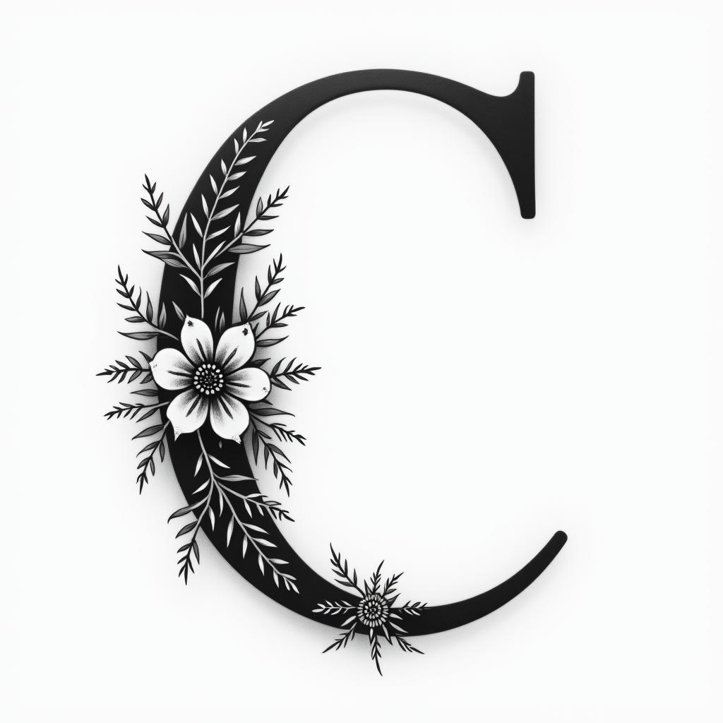 I want a simple capital C without too much detail with the names Adrien, Andréa, and Leandro inside, in black and white, feminine and simple.higly detailed tattoo - Variation 7