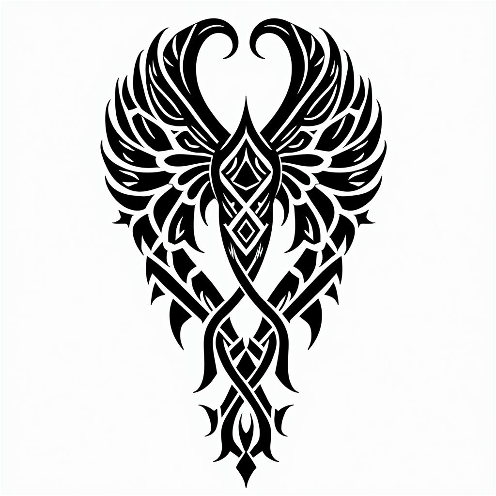 Scorpipn Hobby Angel new great lovein tribal tattoo style, featuring bold and black geometric shapes, curved lines, intertwine and flow seamlessly, creating a powerful and symbolic design, polynesian and maori styles