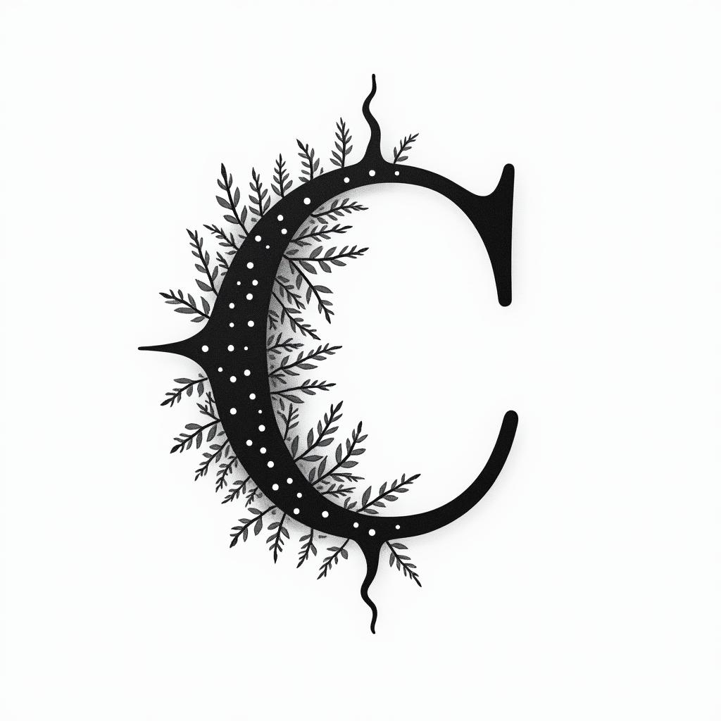 I want a simple uppercase C without too much detail with the names Adrien, Andréa, and Leandro inside, in black and white, feminine and simple.higly detailed tattoo - Variation 5