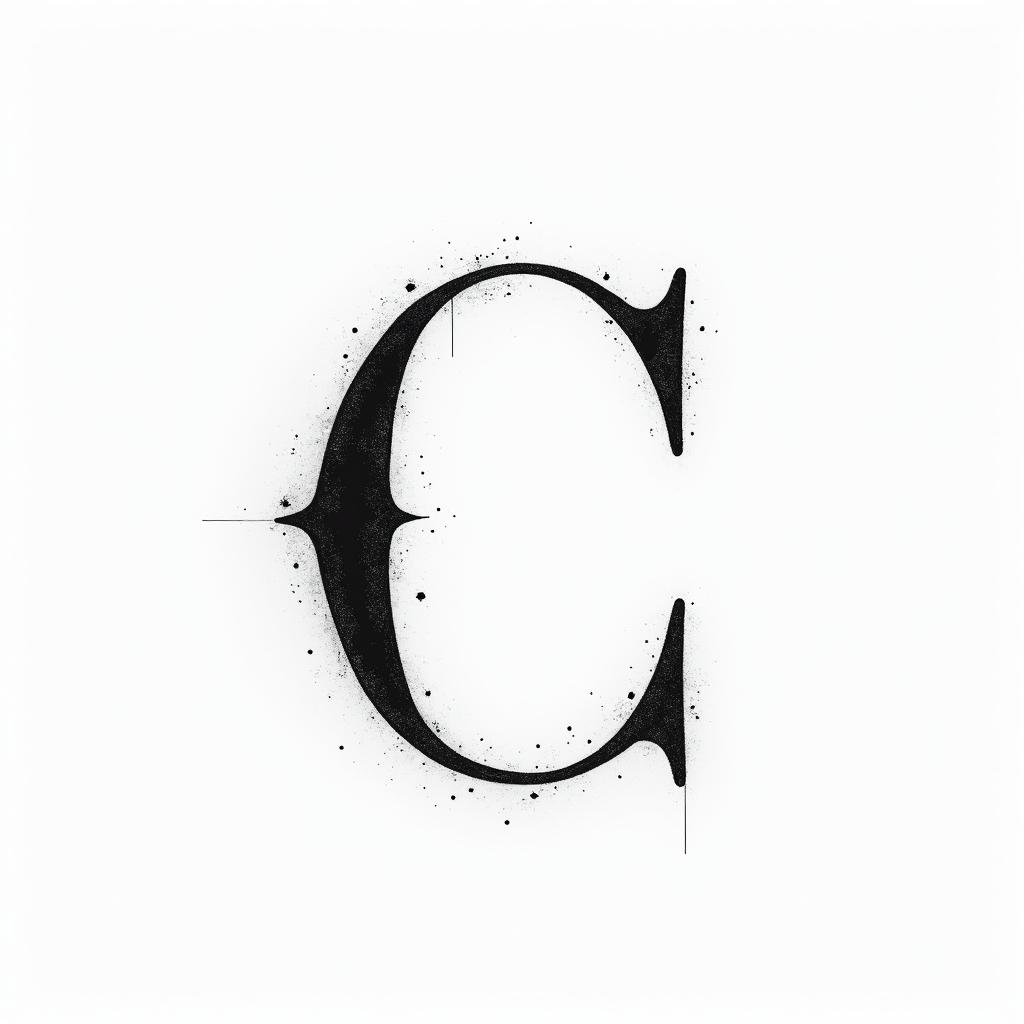 I want a simple uppercase C without too much detail with the names Adrien, Andréa, and Leandro inside, in black and white, feminine and simple.minimalist text-based tattoo, Monospace font ultra-realistic, perfectly placed, high-quality font design, photo-realistic shading, 8k, high quality, finely detailed typograph - Variation 7