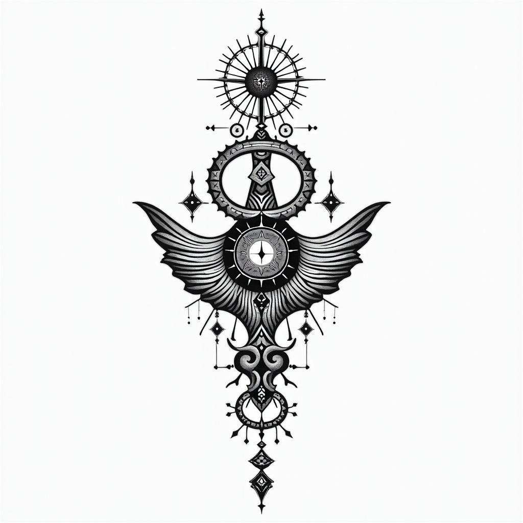 Divinely guidedin spiritual symbols tattoo style, featuring an intricate design incorporating elements, Hamsa hand, third eye, minimalist composition - Variation 4