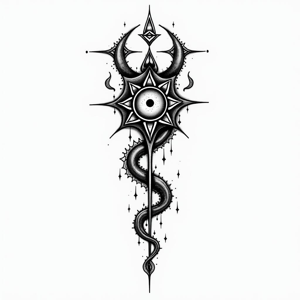 Divinely guidedin spiritual symbols tattoo style, featuring an intricate design incorporating elements, Hamsa hand, third eye, minimalist composition - Variation 3