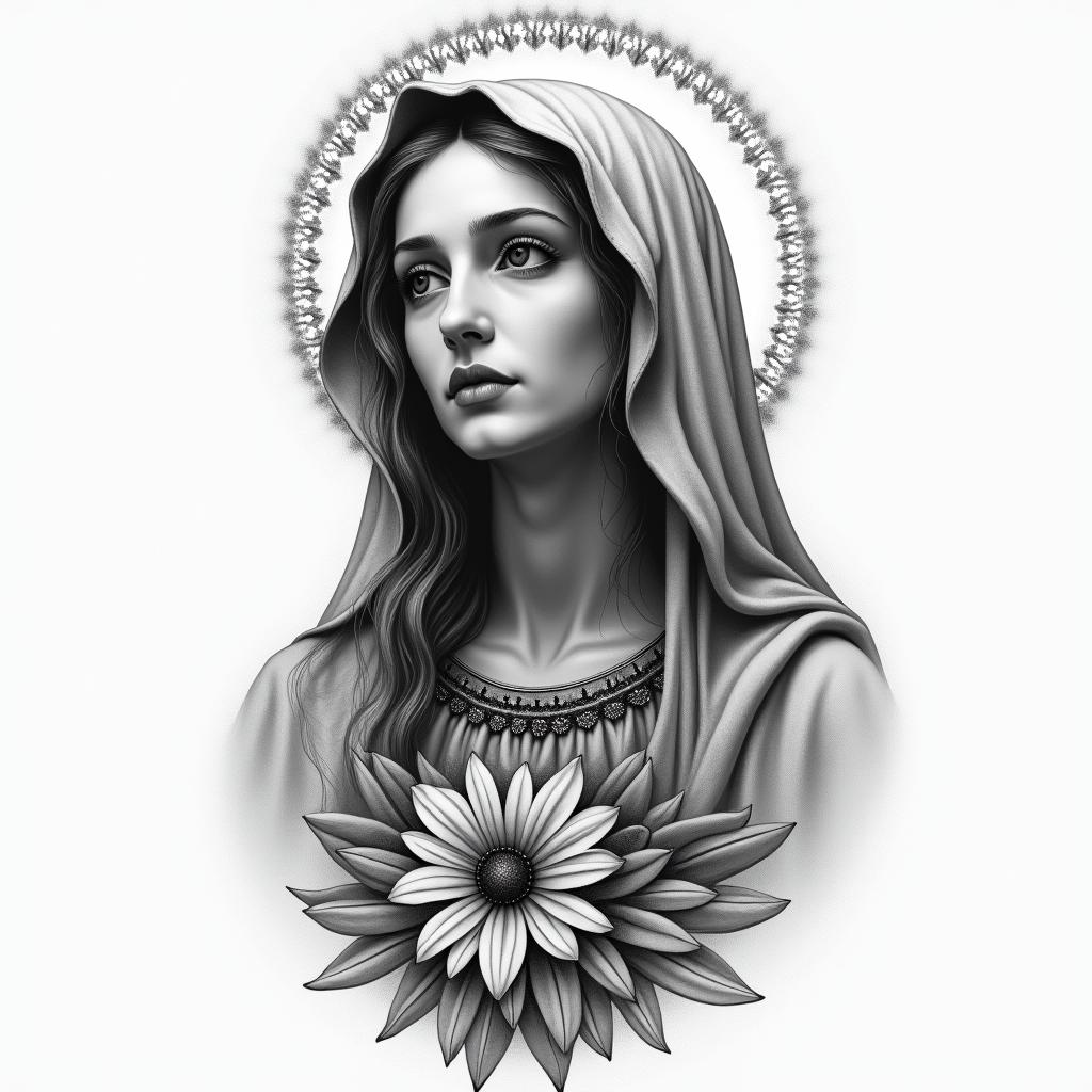 Virgin Maryhigly detailed tattoo - Variation 3