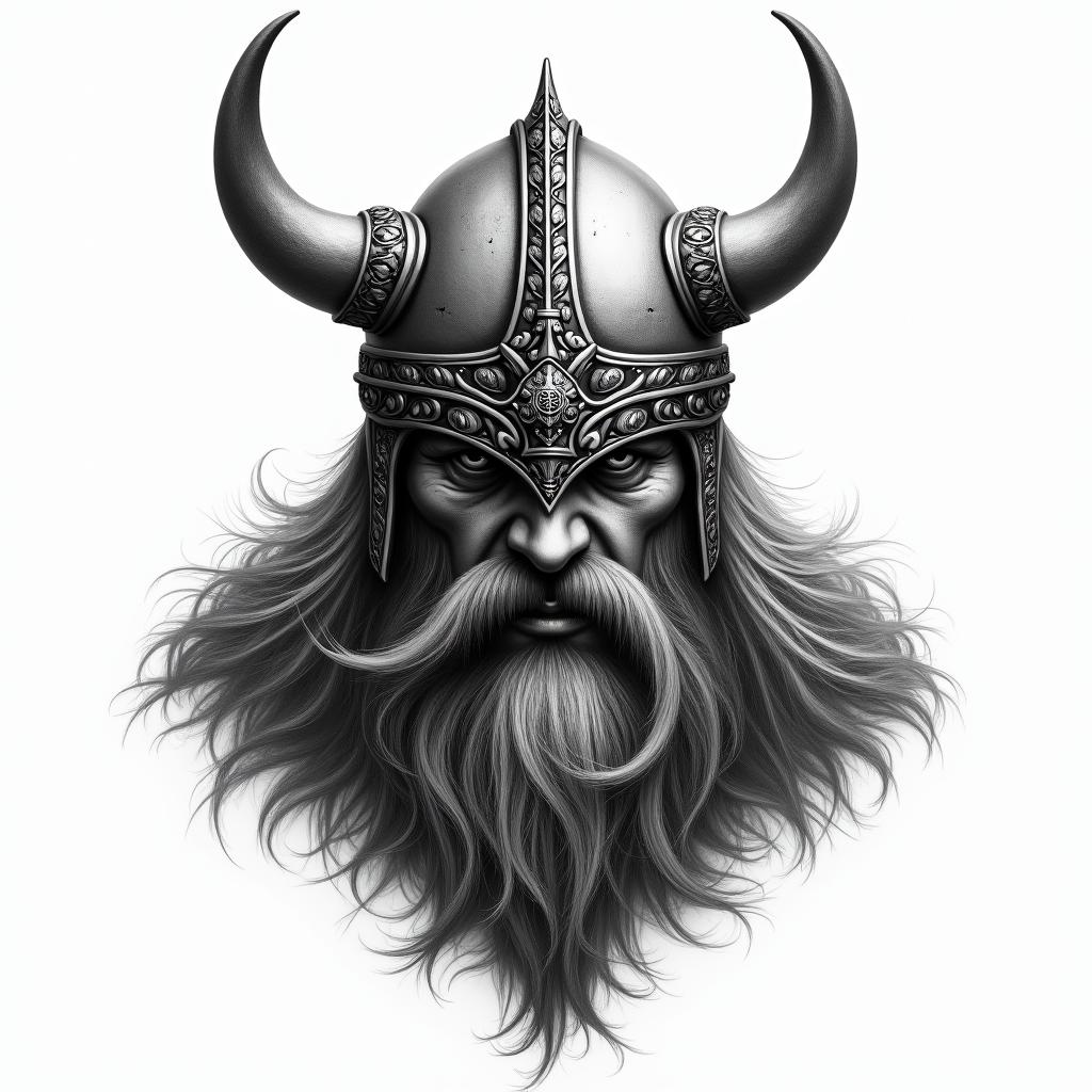 Fierce Viking with intricate helmet designhigly detailed tattoo - Variation 22
