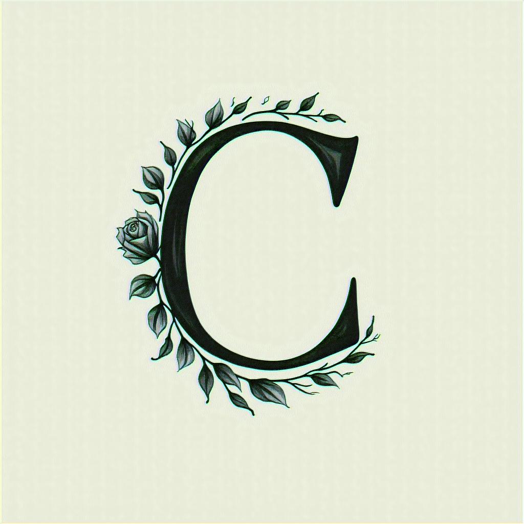 I want a simple uppercase C without too much detail, with the names Adrien, Andréa, and Leandro inside, in black and white, feminine and simple.in elegant cursive calligraphy style 2d tattoo, decorate with roses, featuring a smooth and flowing handwritten script with slightly thickened strokes for a luxurious and bold appearance, heart symbol between names, sleek and glossy black text with shadowing, minimalist matte white background, clean and sharp edges, illuminated with soft lighting, romantic, 8k, high-quality textures with refined typography - Variation 4