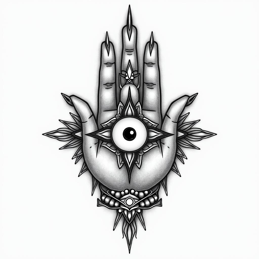 Brianna loves you, your dad.in spiritual symbols tattoo style, featuring an intricate design incorporating elements, Hamsa hand, third eye, minimalist composition - Variation 4