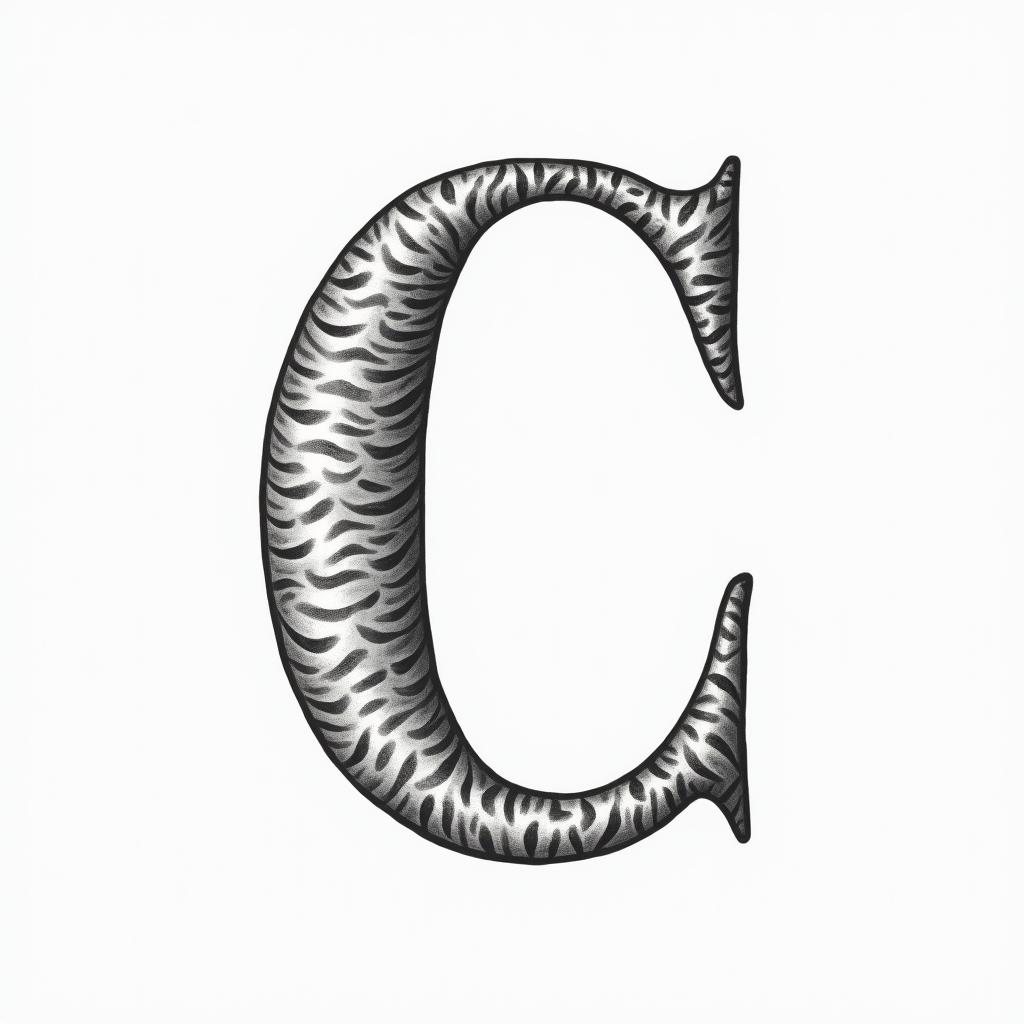 I want a simple uppercase C without too much detail with the names Adrien, Andréa, and Leandro inside, in black and white, feminine and simple.minimalist text-based tattoo, Monospace font ultra-realistic, perfectly placed, high-quality font design, photo-realistic shading, 8k, high quality, finely detailed typograph - Variation 2