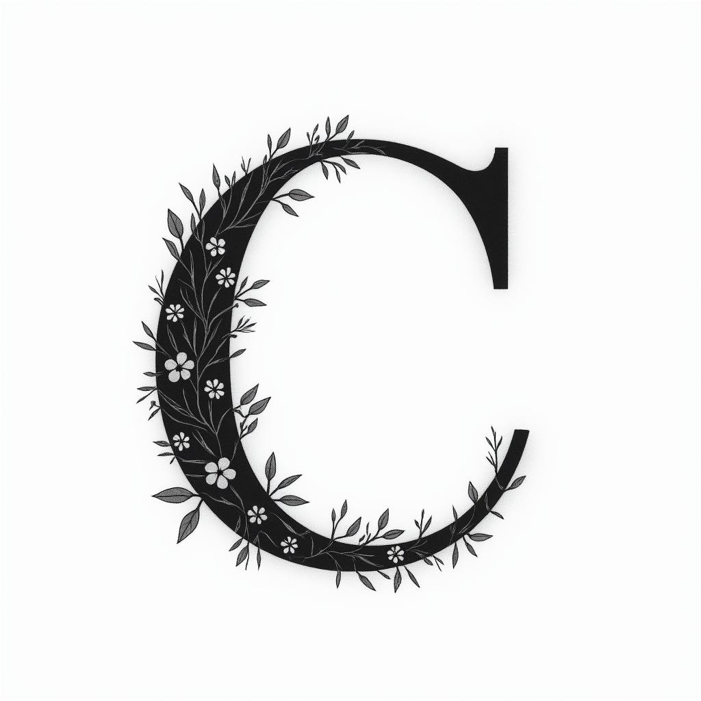 I want a simple uppercase C without too much detail with the names Adrien, Andréa, and Leandro inside, in black and white, feminine and simple.higly detailed tattoo - Variation 4