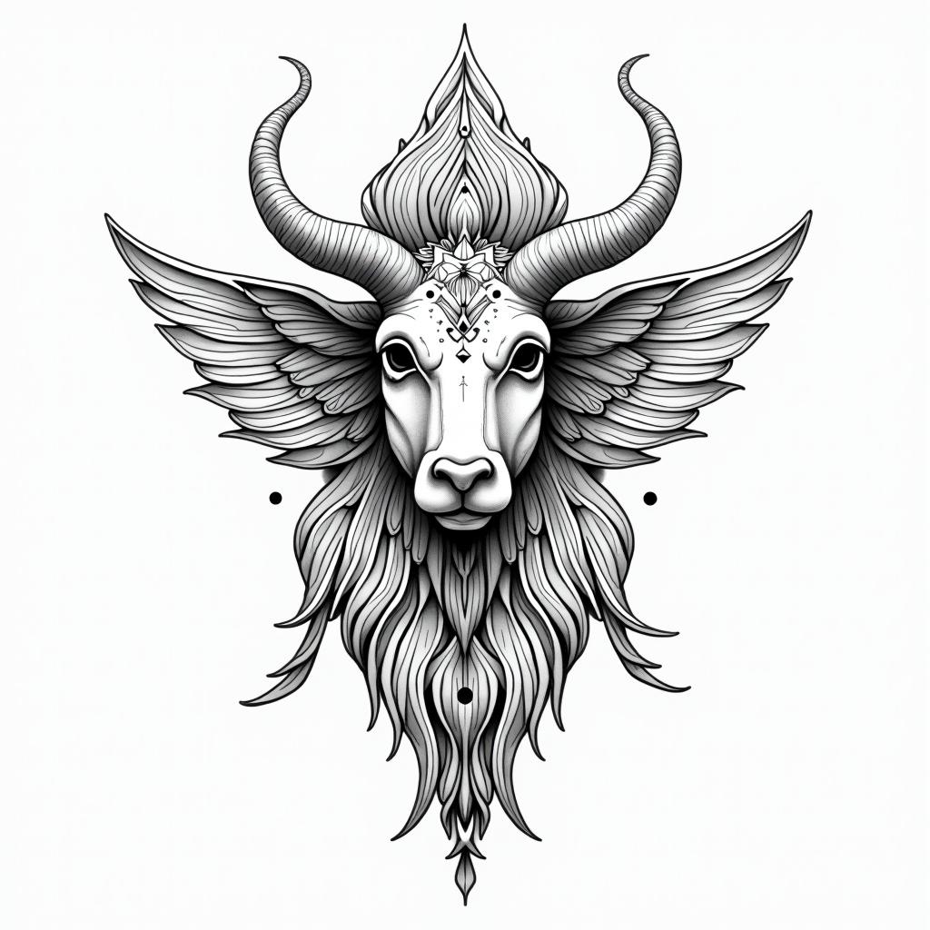 Beautiful and feminine line tattoo for family zodiac signs that include Taurus, Aries, Virgo and Gemini in geometric style tattoo, blending hexagons, mandala-inspired patterns, symmetrical and fractal design, clean lines, sharp angles - Variation 2