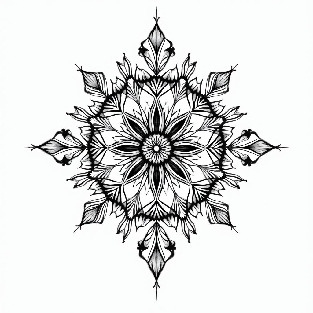 Beautiful and feminine line tattoo for family zodiac signs that include Taurus, Aries, Virgo and Gemini in geometric style tattoo, blending hexagons, mandala-inspired patterns, symmetrical and fractal design, clean lines, sharp angles