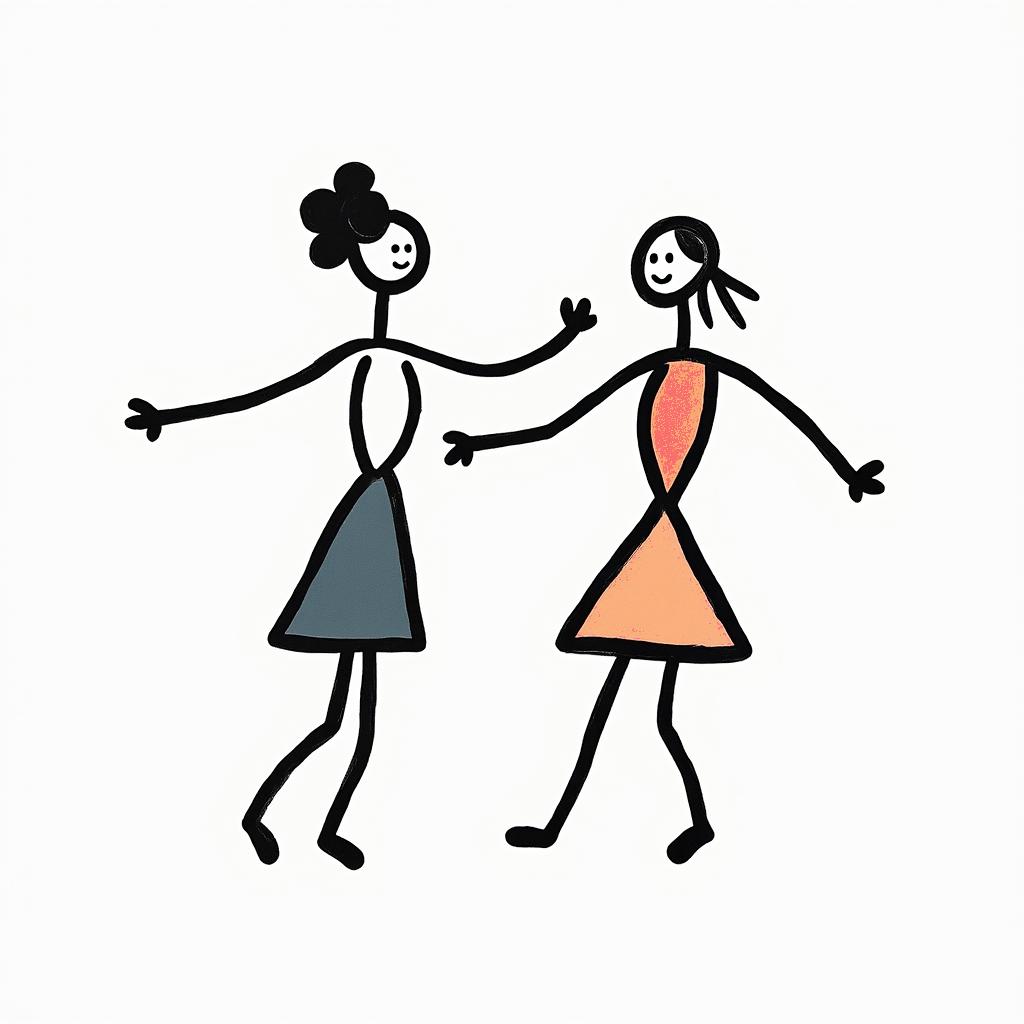 I want the names of my children Kenny and Moïnnie.abstract dancing figures in Keith Haring style, featuring bold black outlines and solid color fills, figures posed in dynamic and playful dance movements, minimalist design