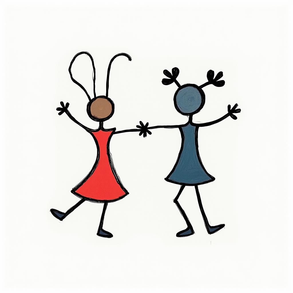 I want the names of my children Kenny and Moïnnie.abstract dancing figures in Keith Haring style, featuring bold black outlines and solid color fills, figures posed in dynamic and playful dance movements, minimalist design - Variation 4