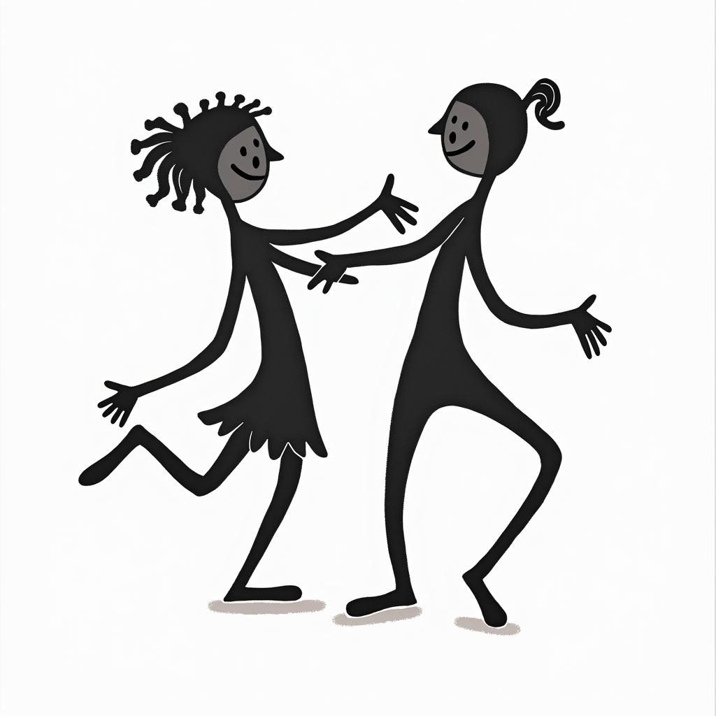 I want the names of my children Kenny and Moïnnie.abstract dancing figures in Keith Haring style, featuring bold black outlines and solid color fills, figures posed in dynamic and playful dance movements, minimalist design - Variation 2