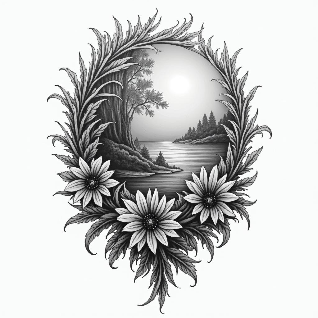 A place of calm and peacehigly detailed tattoo - Variation 8