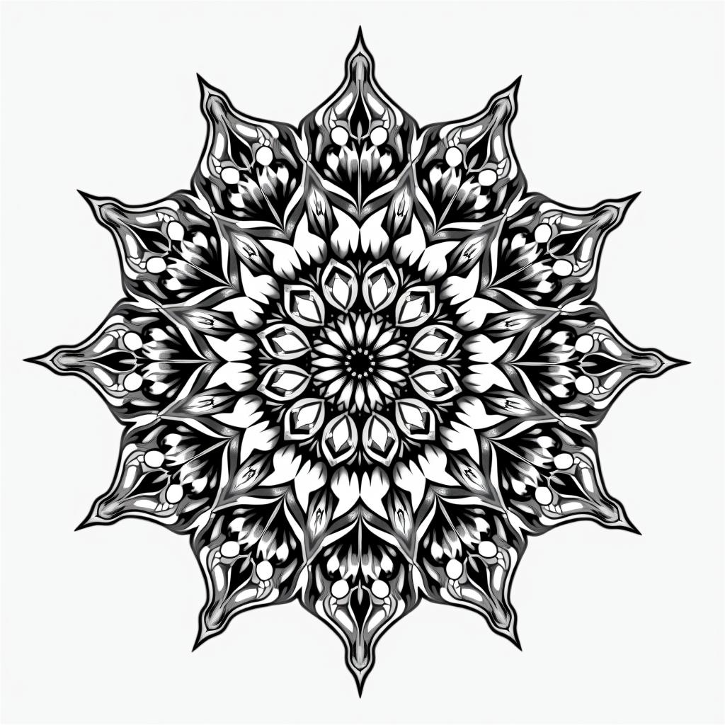 Nothern, fishing, hang around friendsin dotwork style tattoo, complex mandala patterns, interlocking geometric shapes with sharp symmetry, clean lines, sharp angles - Variation 7