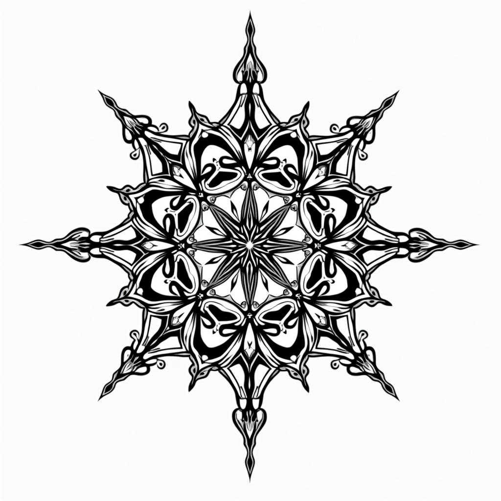 Nothern, fishing, hang around friendsin dotwork style tattoo, complex mandala patterns, interlocking geometric shapes with sharp symmetry, clean lines, sharp angles - Variation 4