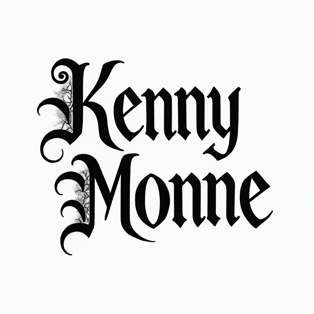I want the names of my children Kenny and Moïnnie.text-based tattoo, gothic font ultra-realistic, perfectly placed, high-quality font design, photo-realistic shading, 8k, high quality, finely detailed typography - Variation 6
