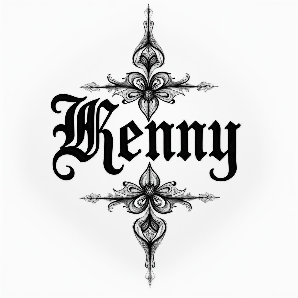 I want the names of my children Kenny and Moïnnie.text-based tattoo, gothic font ultra-realistic, perfectly placed, high-quality font design, photo-realistic shading, 8k, high quality, finely detailed typography - Variation 5