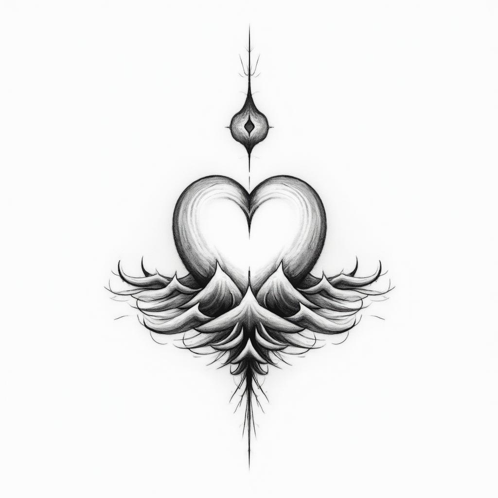 65°3′25″N 20°2′7″Öin Modest style tattoo, featuring soft, delicate line work with simple and meaningful symbols, gentle waves, a heart, evoking a sense of serenity and grace,