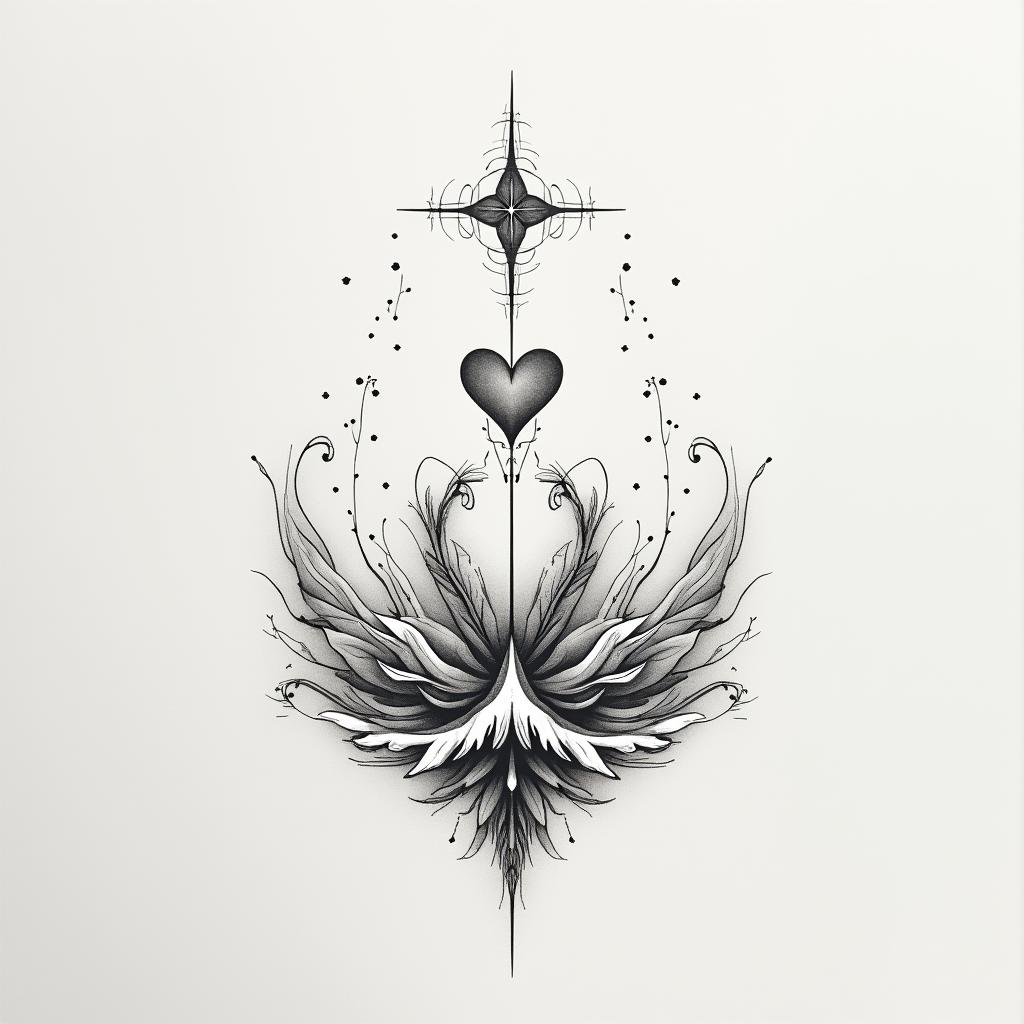65°3′25″N 20°2′7″Öin Modest style tattoo, featuring soft, delicate line work with simple and meaningful symbols, gentle waves, a heart, evoking a sense of serenity and grace, - Variation 3