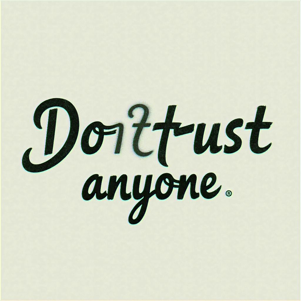 Do not trust anyone.text-based tattoo, japanese font ultra-realistic, perfectly placed, high-quality font design, photo-realistic shading, 8k, high quality, finely detailed typograph