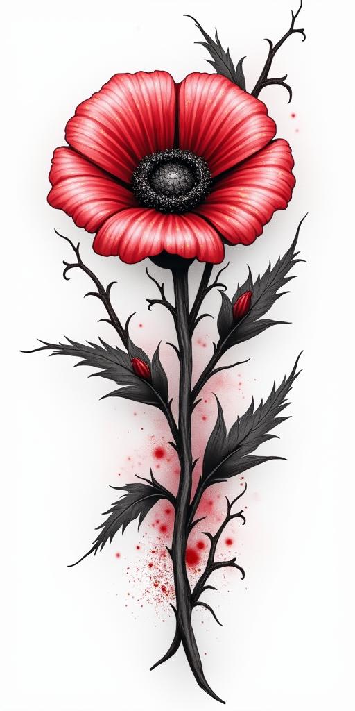 Blood flowers and thorns swirling only colour for bloodin realism tattoo style, featuring a highly detailed, lifelike, capturing every detail, photorealistic, ultra realistic, intricate shading, smooth and sharp, - Variation 4