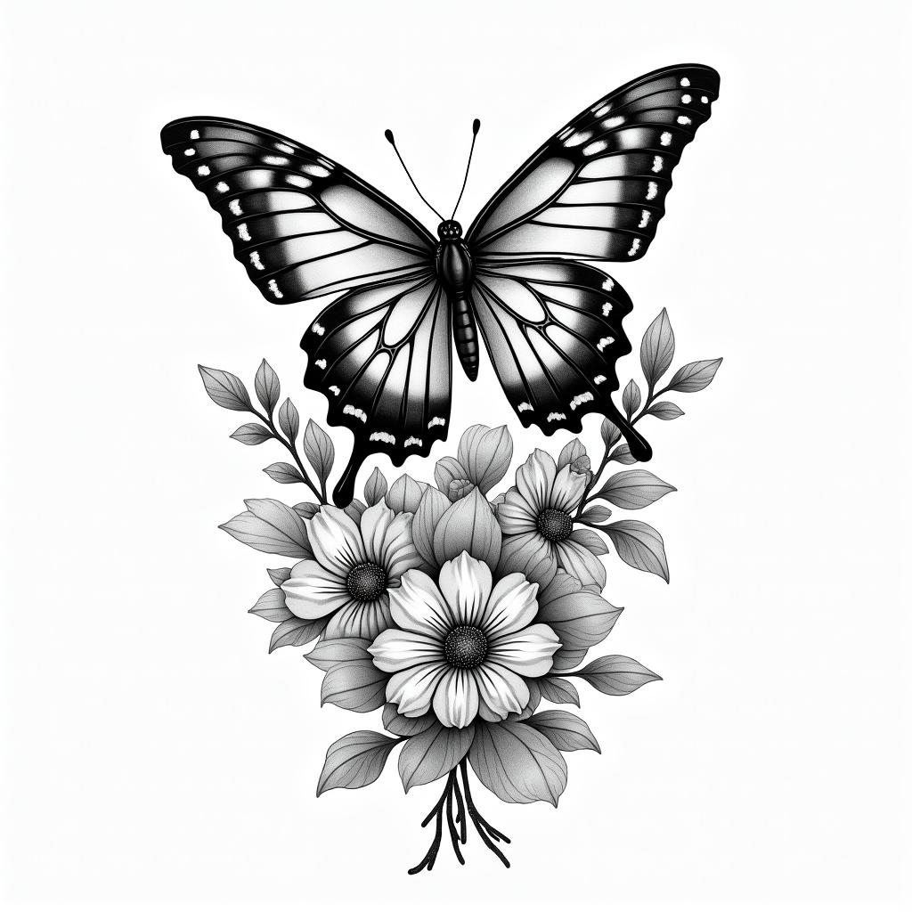Ieshia with flowers butterfliesin japanese style tattoo, detailed tattoo, traditional japanese culture tattoo, mythology, 8k