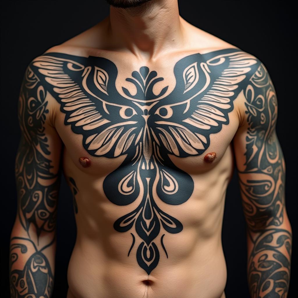 Eric Colbung, 19/06/1990, Gemini, Perth Australiain tribal tattoo style, featuring bold and black geometric shapes, curved lines, intertwine and flow seamlessly, creating a powerful and symbolic design, polynesian and maori styles - Variation 2