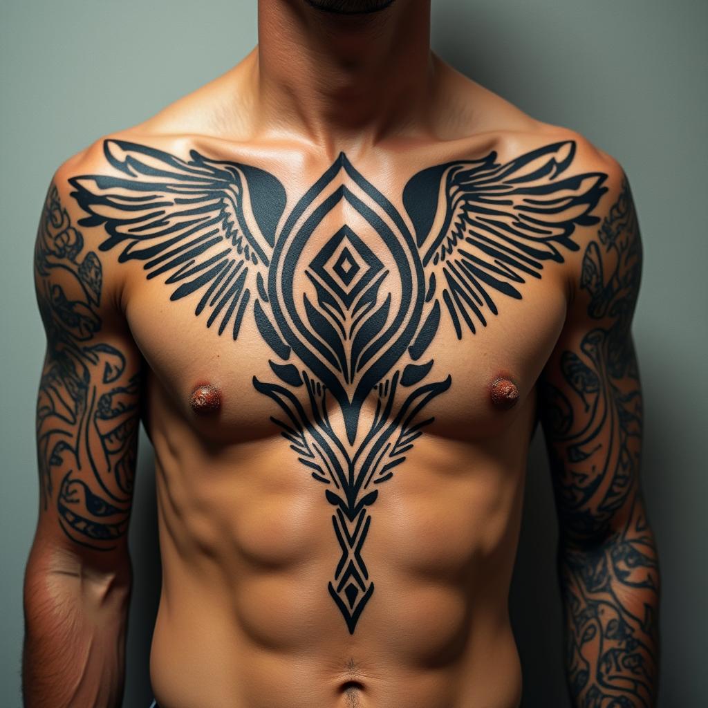 Eric Colbung, 19/06/1990, Gemini, Perth Australiain tribal tattoo style, featuring bold and black geometric shapes, curved lines, intertwine and flow seamlessly, creating a powerful and symbolic design, polynesian and maori styles - Variation 3