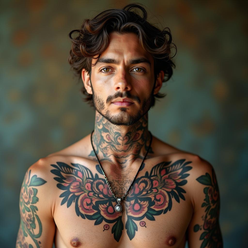 Eric Colbung, 06/19/1990, Gemini, Perth Australiain bohemian style tattoo, 8k - Variation 3