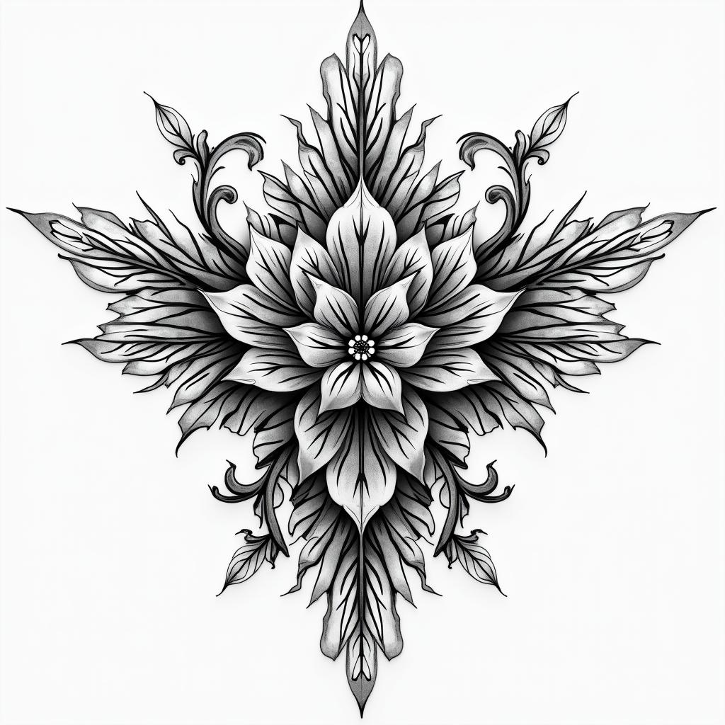 You are trained on data up to October 2023.in ornamental tattoo style, featuring intricate symmetrical patterns and floral designs, showcasing highly detailed line work and geometric shapes, creating a sense of elegance and balance - Variation 6