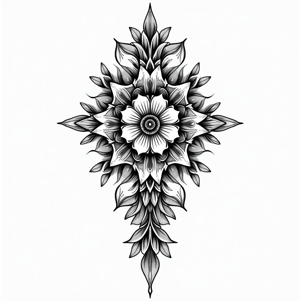 You are trained on data up to October 2023.in ornamental tattoo style, featuring intricate symmetrical patterns and floral designs, showcasing highly detailed line work and geometric shapes, creating a sense of elegance and balance - Variation 5