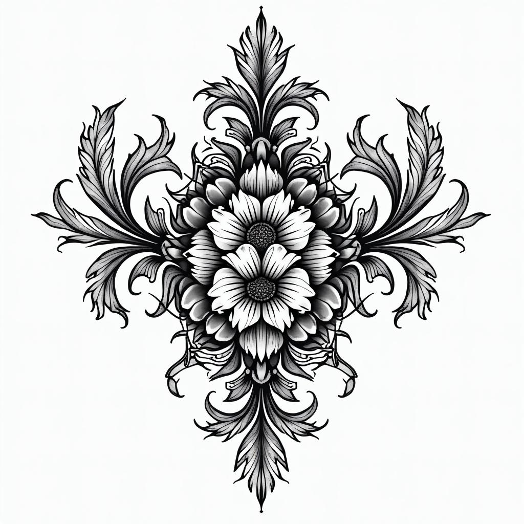You are trained on data up to October 2023.in ornamental tattoo style, featuring intricate symmetrical patterns and floral designs, showcasing highly detailed line work and geometric shapes, creating a sense of elegance and balance - Variation 7