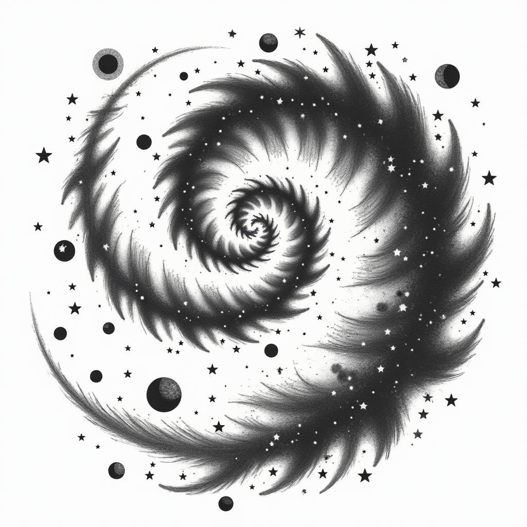 Spiral galaxy with stars and planetsin japanese style tattoo, detailed tattoo, traditional japanese culture tattoo, mythology, 8k - Variation 4