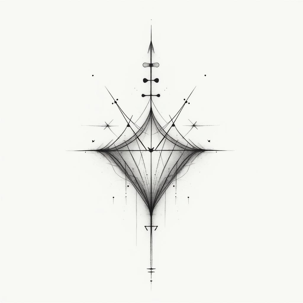 I don't want to forget my father's illness. I want to express it with waveforms, hearts, and arrows.in minimalist style tattoo, featuring simple shapes and fine lines, with minimal shading and details, tiny triangles, creating a sense of balance and harmony