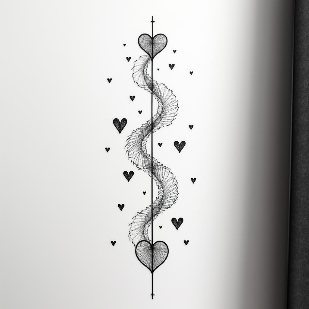 I don't want to forget my father's illness. I want to express it with waveforms, hearts, and arrows.in minimalist style tattoo, featuring simple shapes and fine lines, with minimal shading and details, tiny triangles, creating a sense of balance and harmony - Variation 3