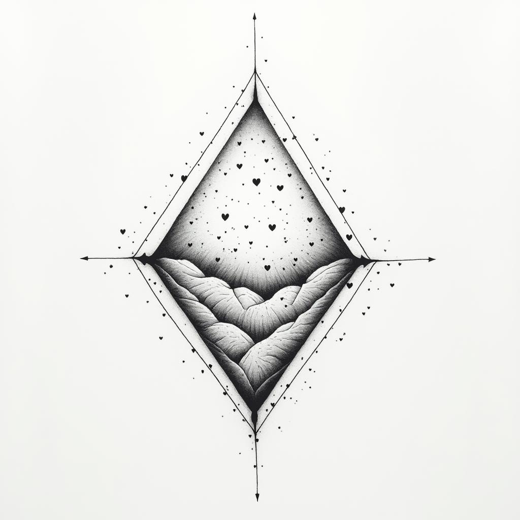 I don't want to forget my father's illness. I want to express it with waveforms, hearts, and arrows.in minimalist style tattoo, featuring simple shapes and fine lines, with minimal shading and details, tiny triangles, creating a sense of balance and harmony - Variation 2